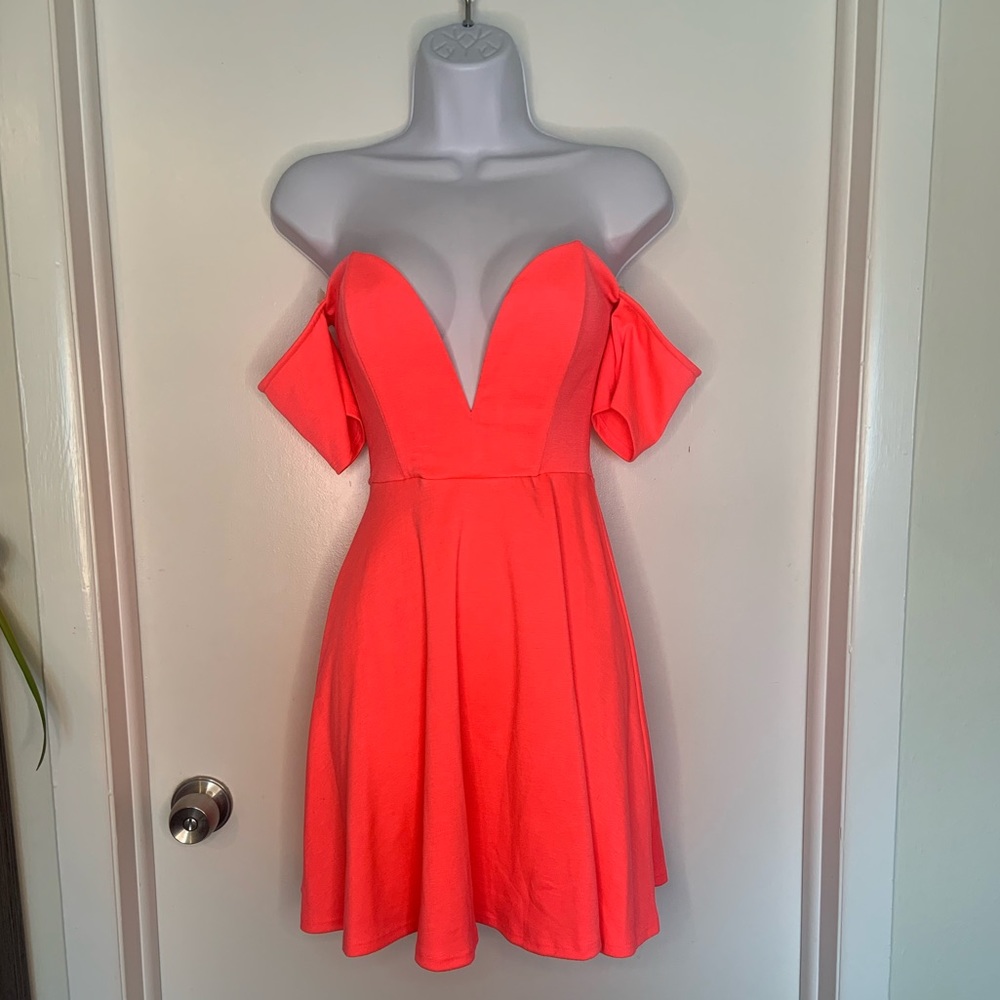 Sexy neon off-the-shoulder mini dress